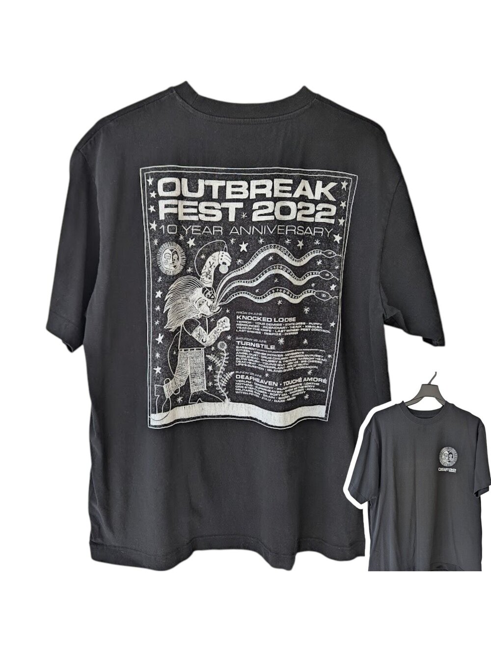 Outbreak Fest 2022 T-Shirt Mens 2XL Black Hardcore Band Lineup Sun Graphic 25x30